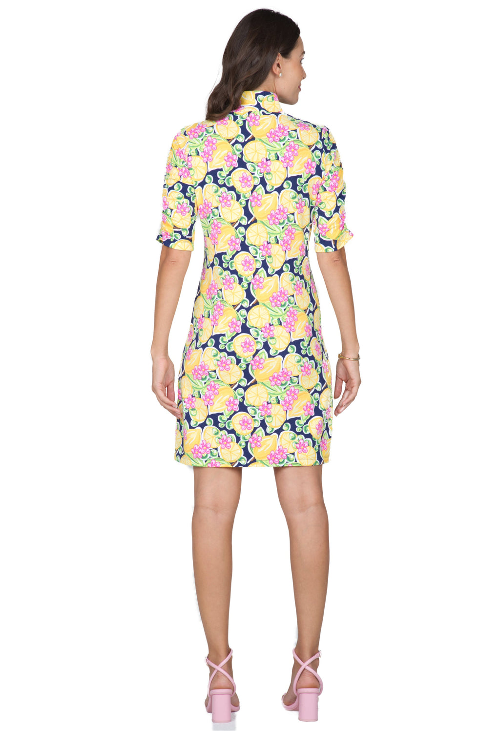 Calista Print Ruched Elbow Length Sleeve Dress - 40652